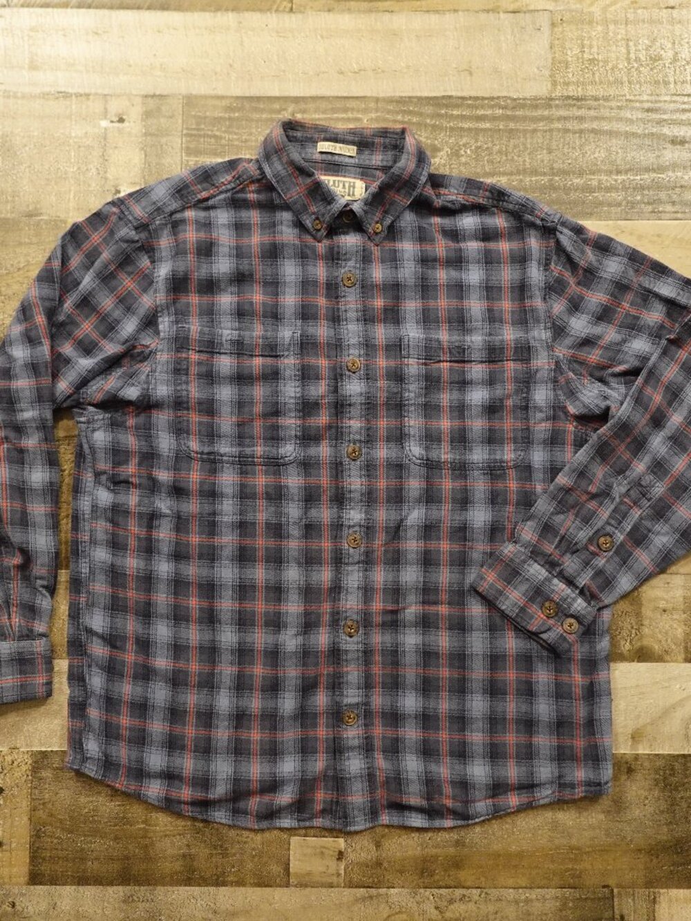Duluth Trading Free Swingin' Flannel Shirt Men's Medium Slate Plaid Untucked